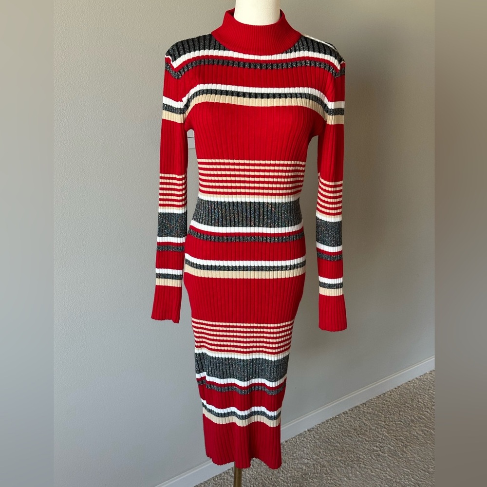 No Boundaries Juniors Lurex Striped Mock Neck Dress-L (11-13)🚩 Fits Adult M - Picture 2 of 15